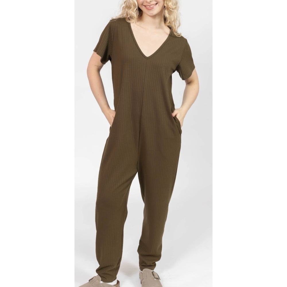 Smash + Tess Sunday Ribbed Romper in Juniper Green